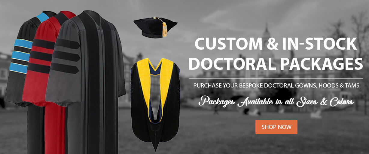 Deluxe Doctoral Graduation Gown Hood and Tam with Gold Pinging 8Side –  GradPlaza
